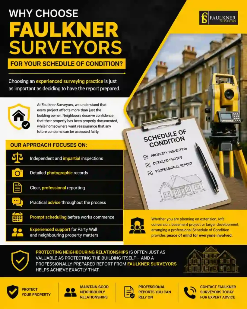 Schedule of Condition: What It Is and Why It Protects Both Neighbours 3 Why Choose Faulkner Surveyors for Your Schedule of Condition England?